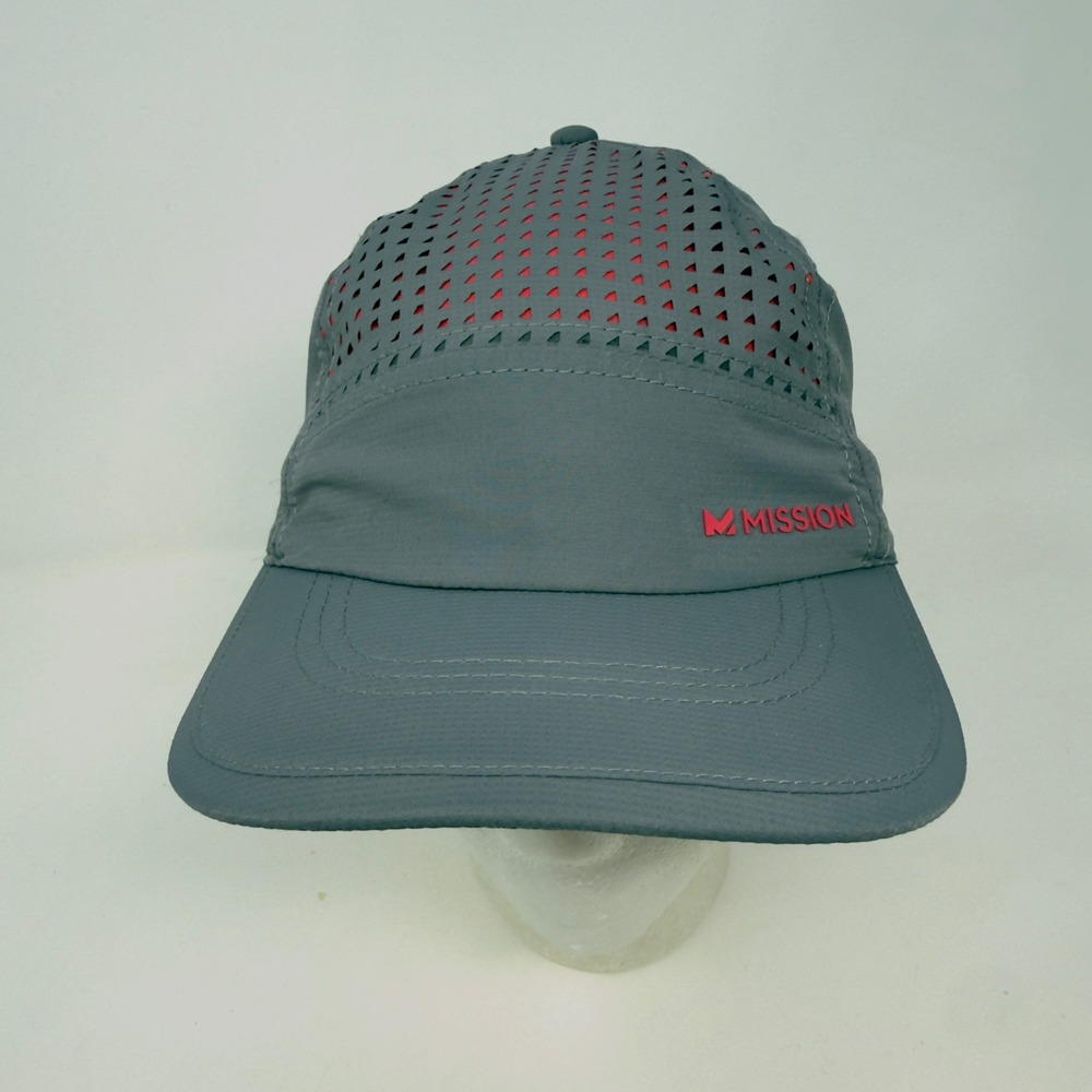 Mission Cooling Performance Hat Grey Pink‎ Adjustable Laser Cut Vent Running Cap